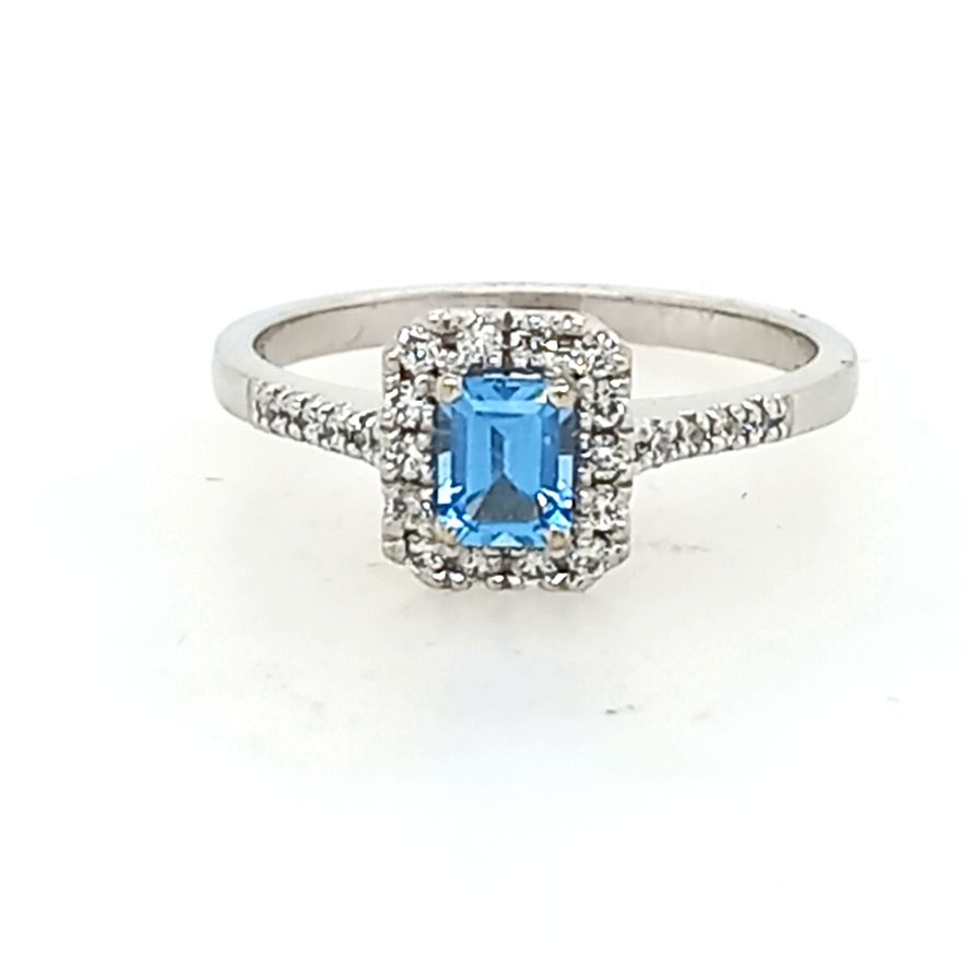 9ct White Gold Aquamarine and Diamond Ring