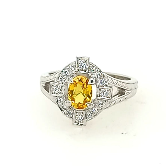 18ct White Gold Yellow Sapphire and Diamond Ring