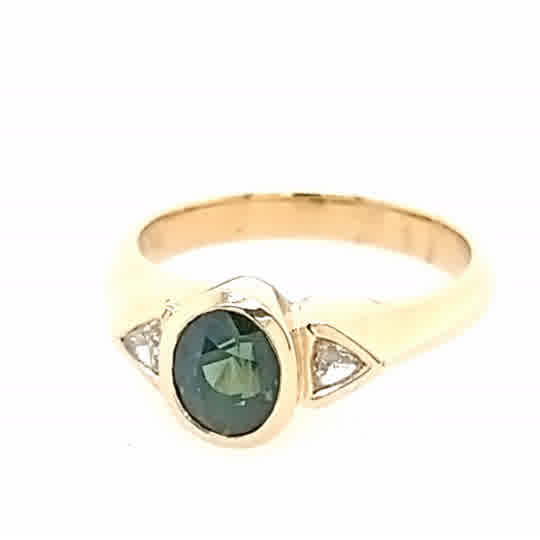 9ct Yellow Gold Teal Sapphire and Diamond Ring