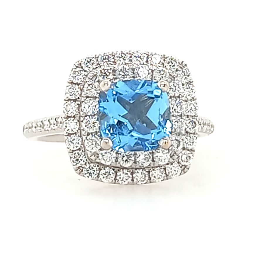 Aquamarine and Diamond 18ct White Gold Ring