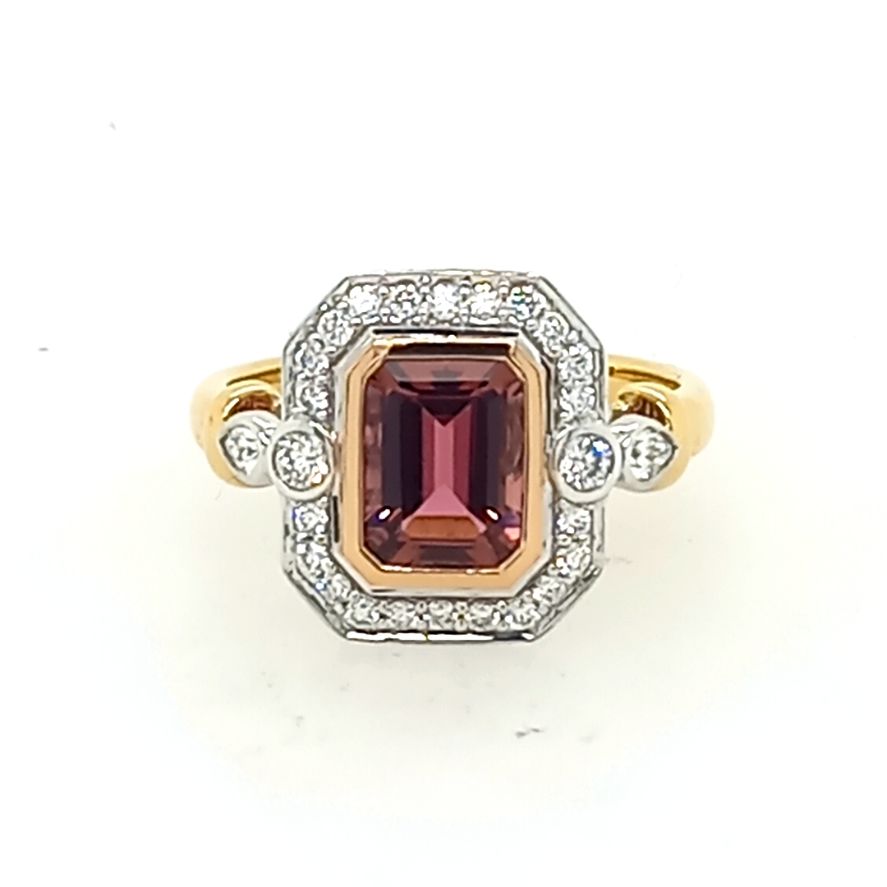 Yellow, White, Rose Gold and Diamond Pink Tourmaline Ring