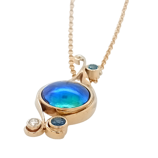 Handmade Gold, Blue Pearl, Topaz and London Blue Topazand Diamond Pendant