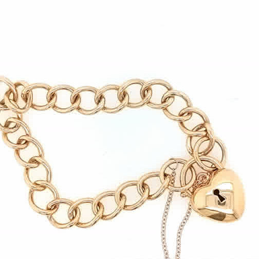 9ct Yellow Gold Open Solid Curb Padlock Bracelet