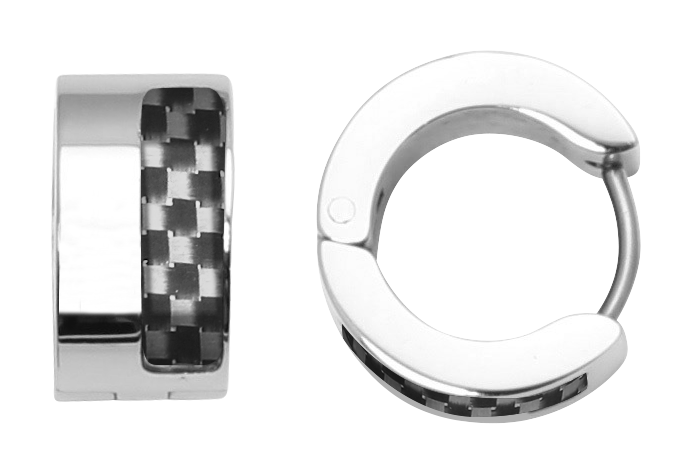 Rochet 9mm Steel and Black Carbon Earrings