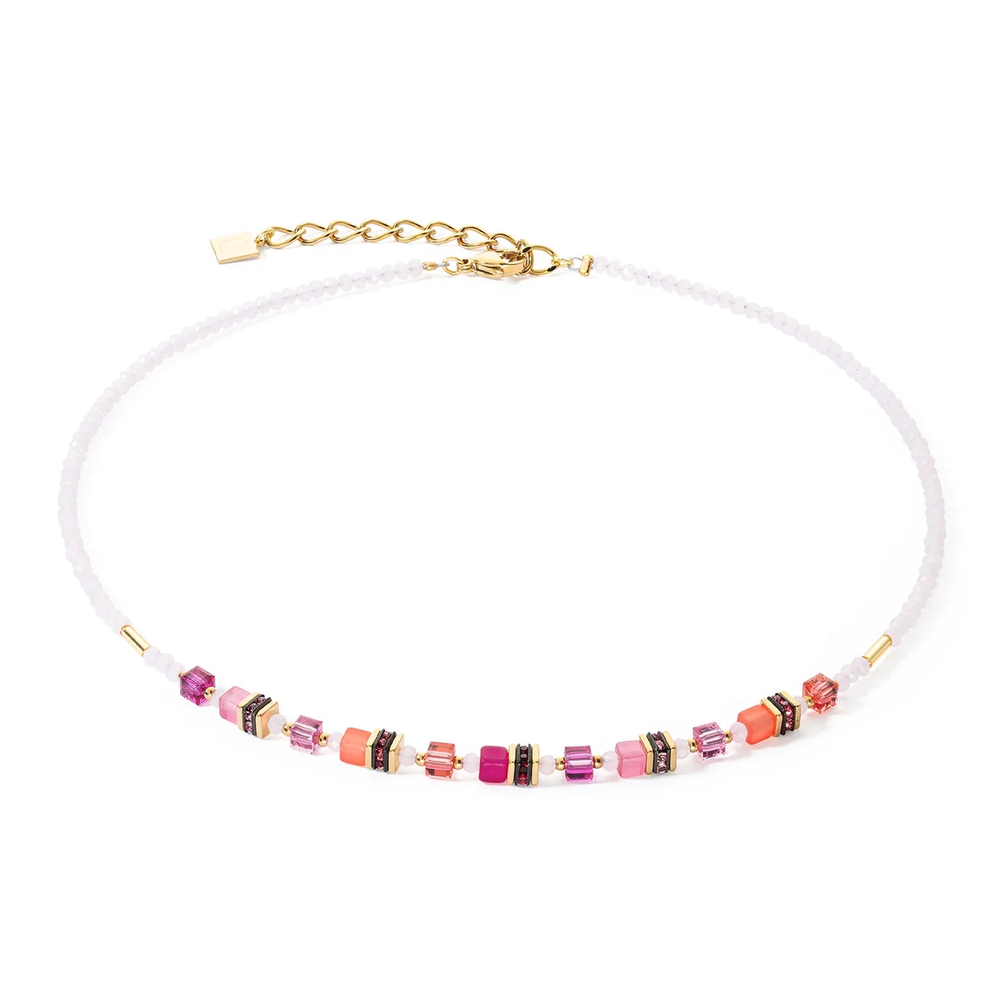 Coeur De Lion Mini Cubes White & Magenta Necklace