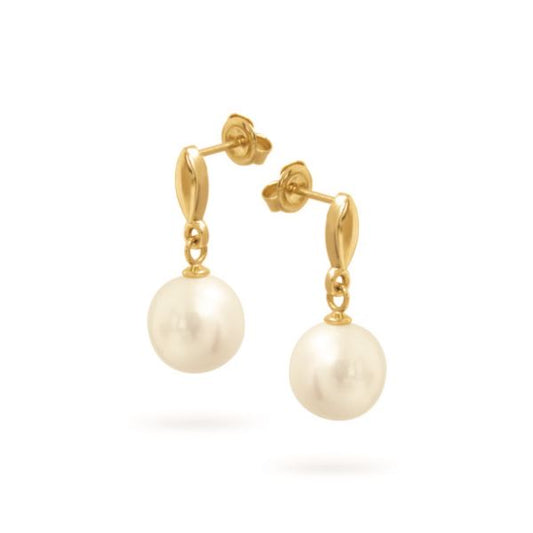 9ct Yellow Gold 9.5-10mm Fresh Water Pearl Earrings