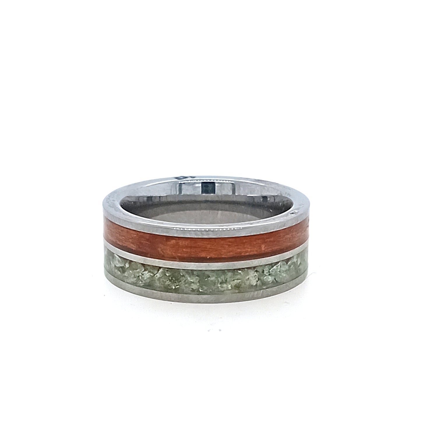 Tungsten Greenstone and Rimu 8mm Ring