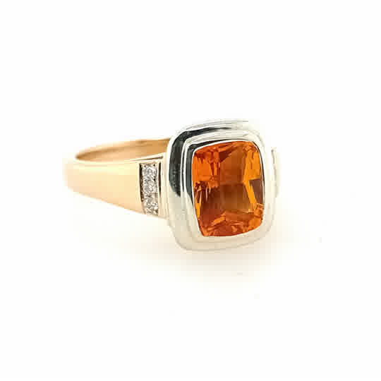 Cushion Cut Golden Sapphire and Diamond Ring
