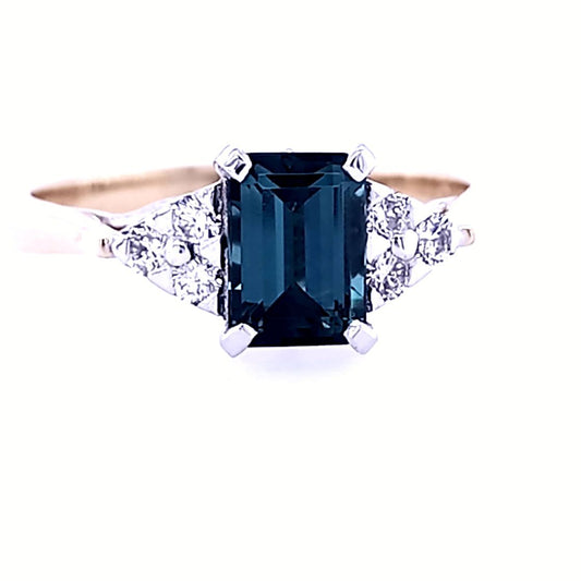 Teal Tourmaline and Diamond 18ct Yellow Gold Ring