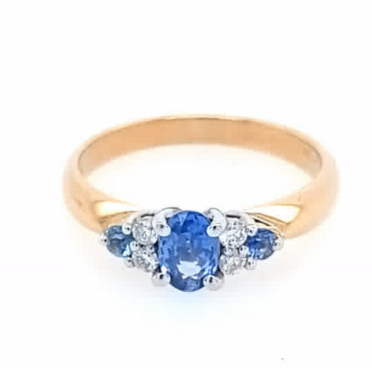 9ct Yellow Gold Ceylonese Sapphire and Diamond Ring