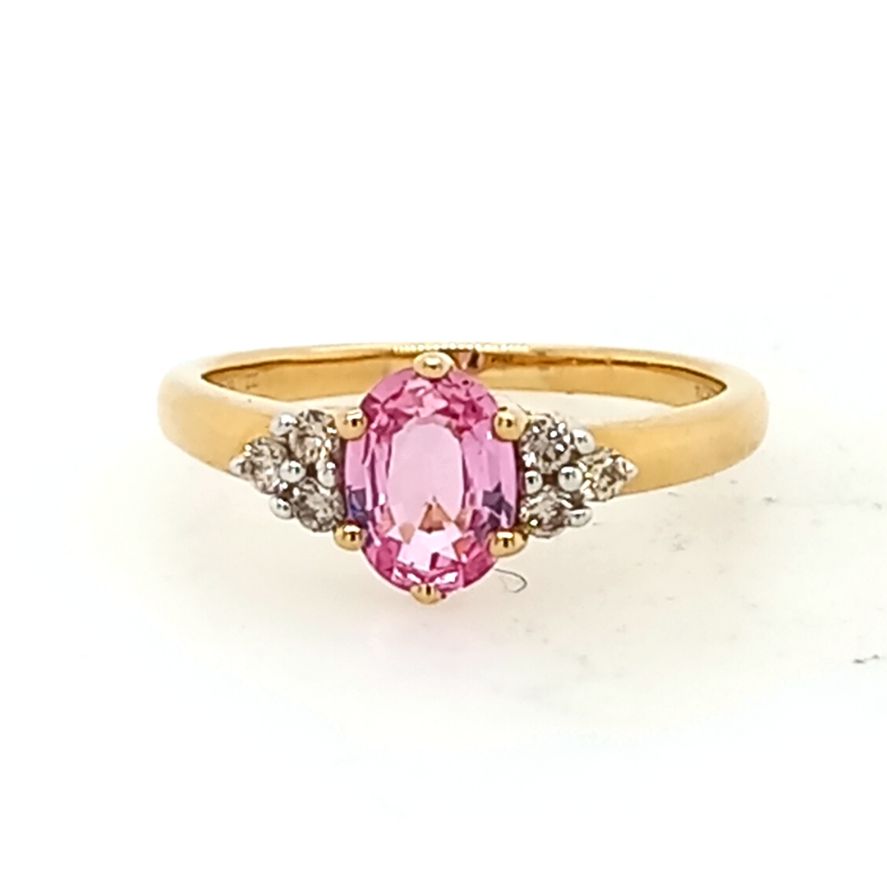 9ct Yellow Gold Pink Sapphire and Diamond Ring