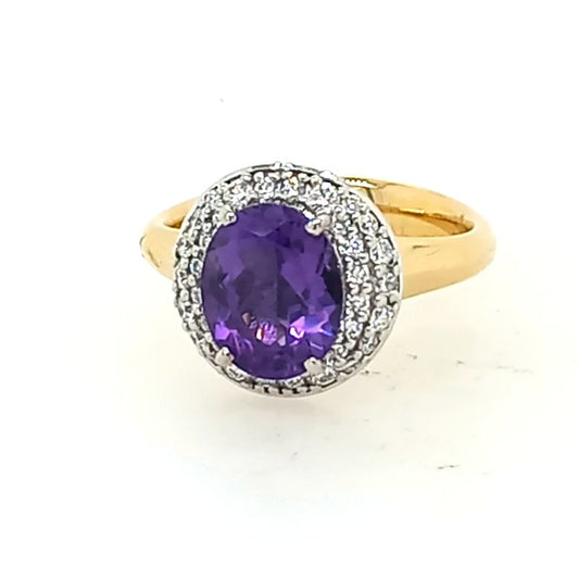 9ct Gold Amethyst and Diamond Cluster Ring