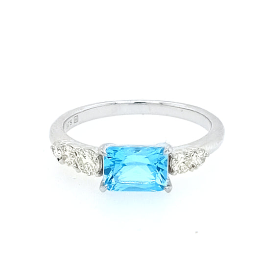 White Gold Blue Topaz and Diamond Ring