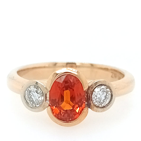 Handmade Orange Sapphire and Diamond Gold Ring