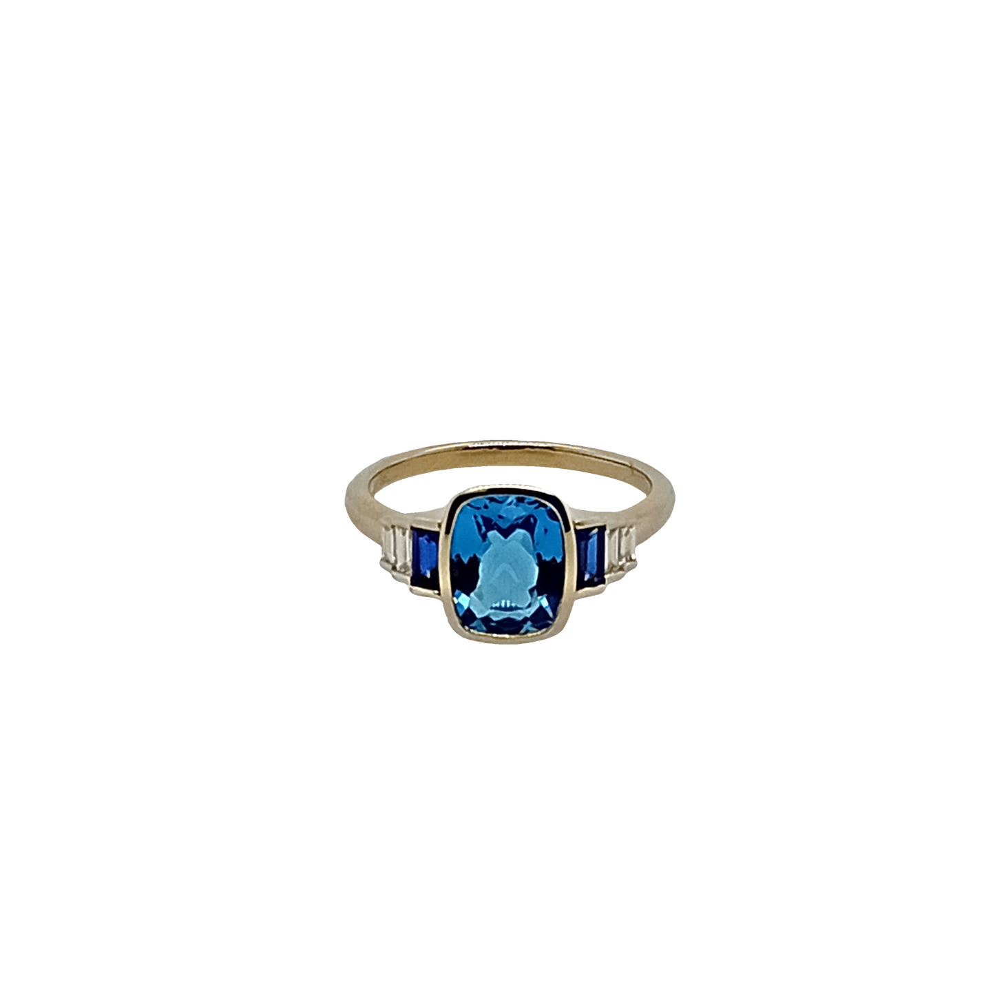 9ct Yellow Gold Blue Topaz Sapphire Diamond Ring