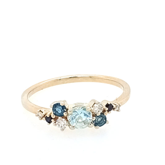 Aquamarine, Topaz, Sapphire and Diamond Ring