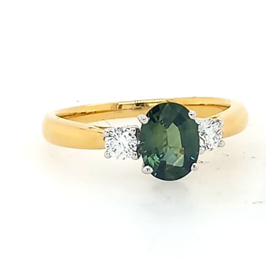18ct Green Sapphire and Diamond Ring