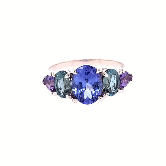 Amethyst Tanzanite and Tourmaline 9ct Yellow Gold Ring