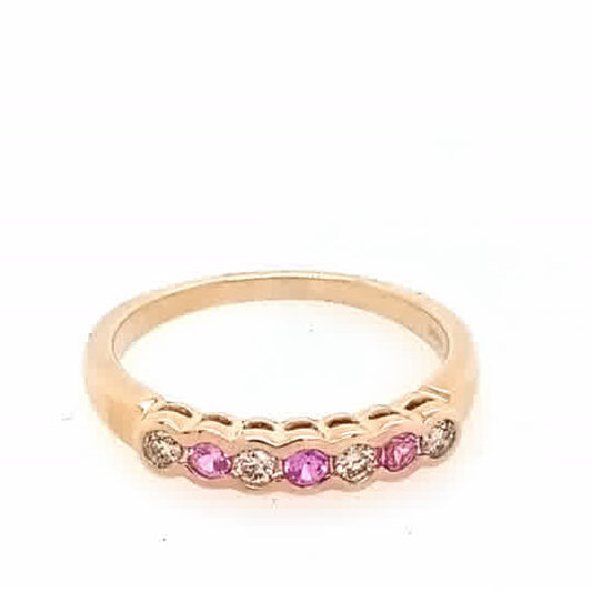 9ct Yellow Gold Pink Sapphire and Diamond Ring