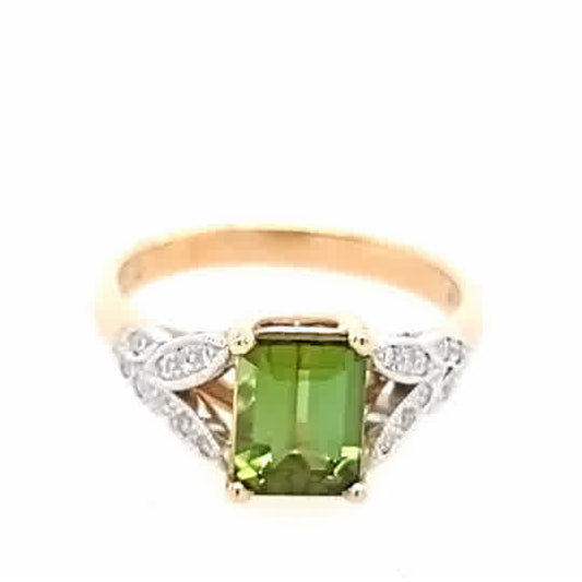 9ct Yellow Gold Green Tourmaline and Diamond Ring