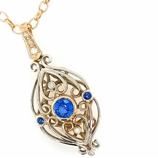 Handmade Ceylonese Sapphire and Diamond Pendant