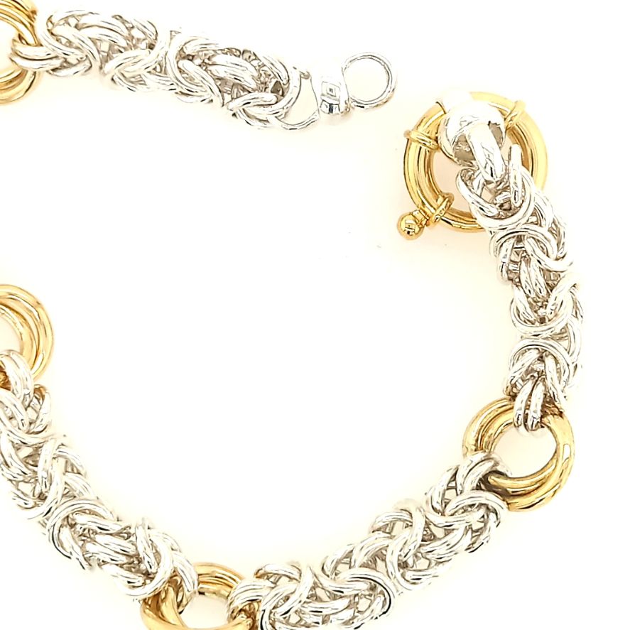 9ct Yellow Gold & Sterling Byzantine Double Ring Bracelet