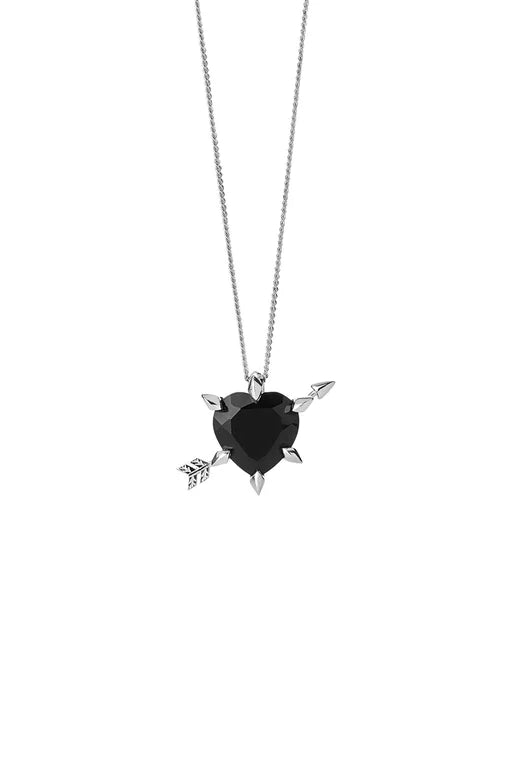 Karen Walker Cupid's Arrow and Heart Necklace Silver Onyx