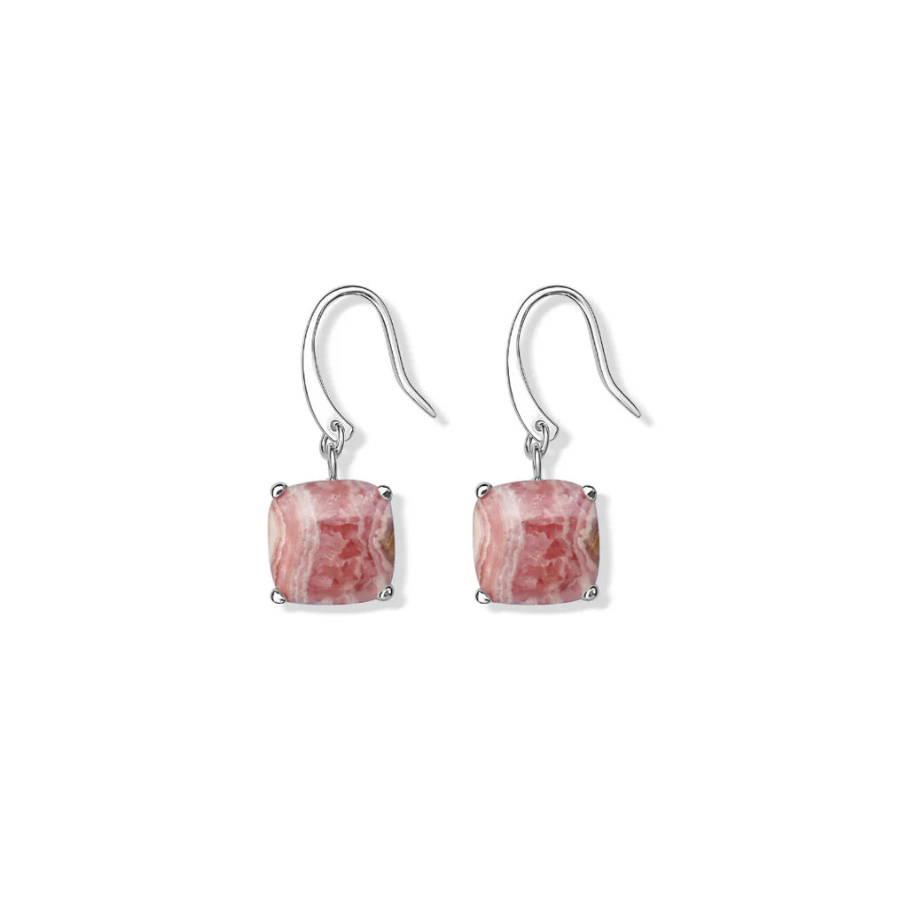 La Stele Rhodochrosite Square Dome Earrings