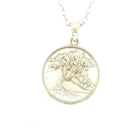 Wanaka Tree Large Round Silver Pendant and Chain