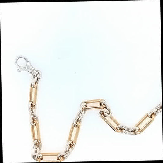 Sterling Silver and 9ct Yellow Gold Figaro Bracelet