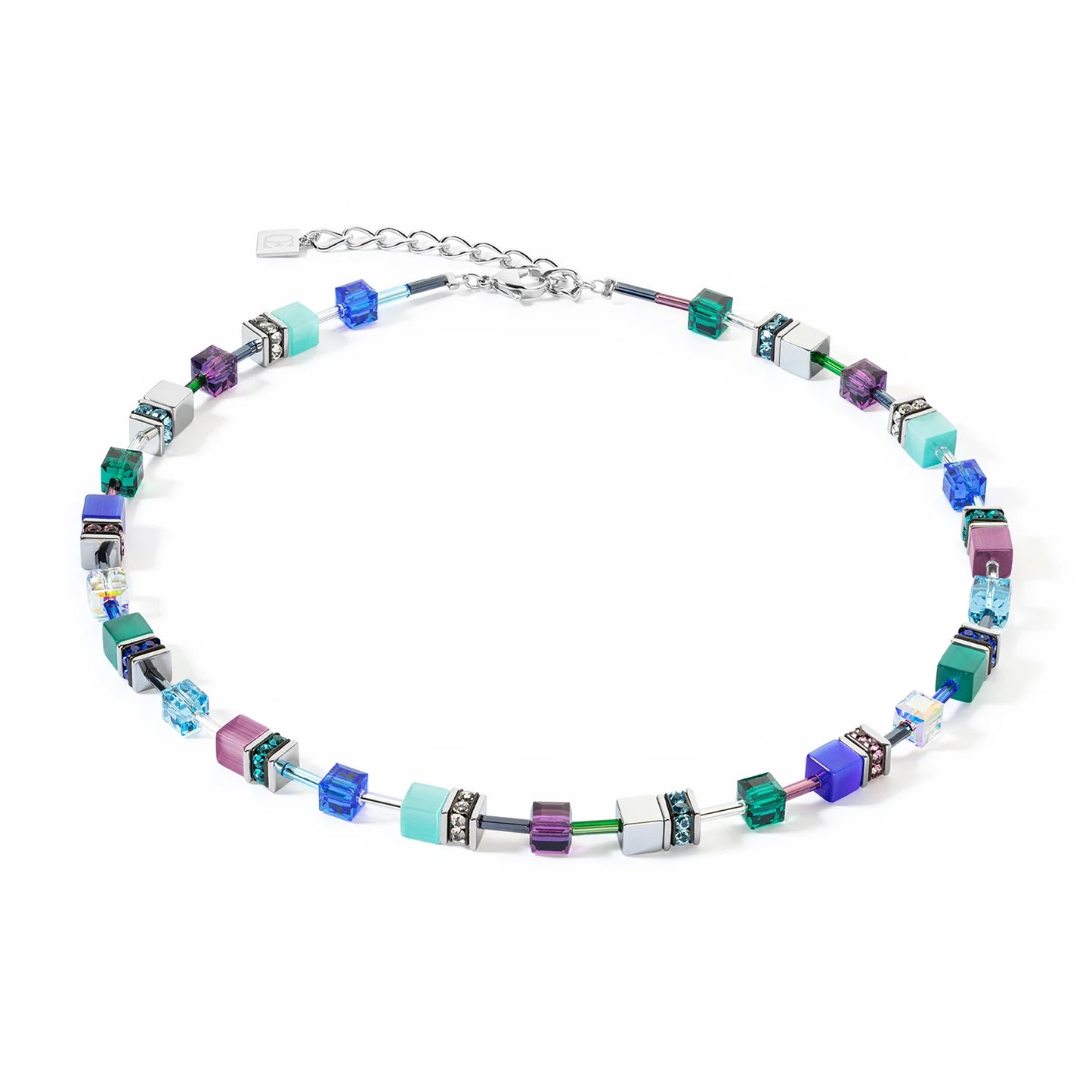 Qoeur De Lion Geo Cube Turquoise & Purple Necklace