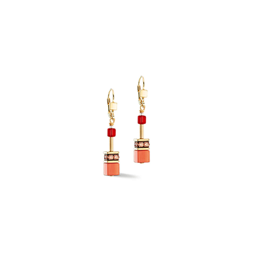 Coeur de Lion Geocube Gold Red Orange Earrings