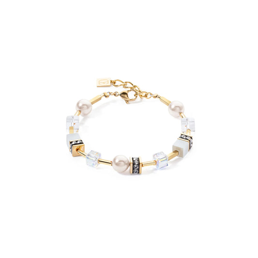 Coeur de Lion GeoCube Iconic Pearl Mix Gold-White Bracelet