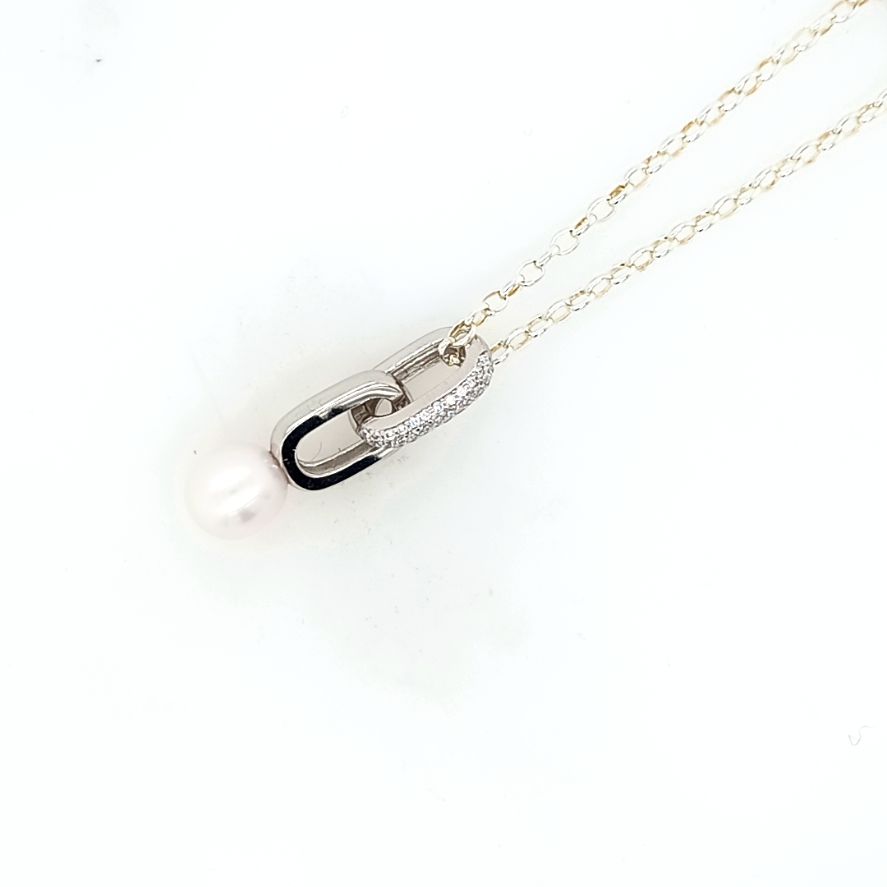 Contemporary Sterling White Freshwater Pearl Pendant and Silver Chain