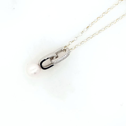 Contemporary Sterling White Freshwater Pearl Pendant and Silver Chain