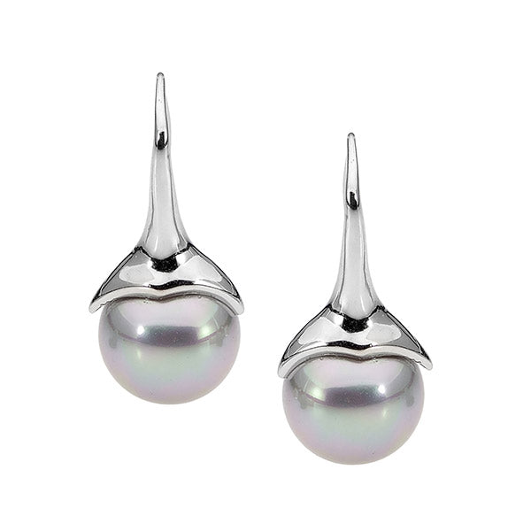 Ellani Grey Shell Pearl Hook Earrings