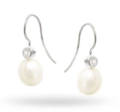 Sterling Cubic Zirconia White Pearl Drop Earrings
