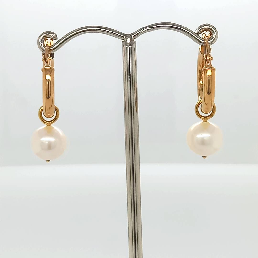 White Fresh Water Pearl on Yellow Gold Hoops