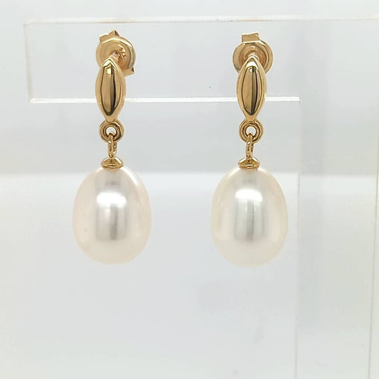 Fresh Water Pearl Yellow Gold Drop Earrings