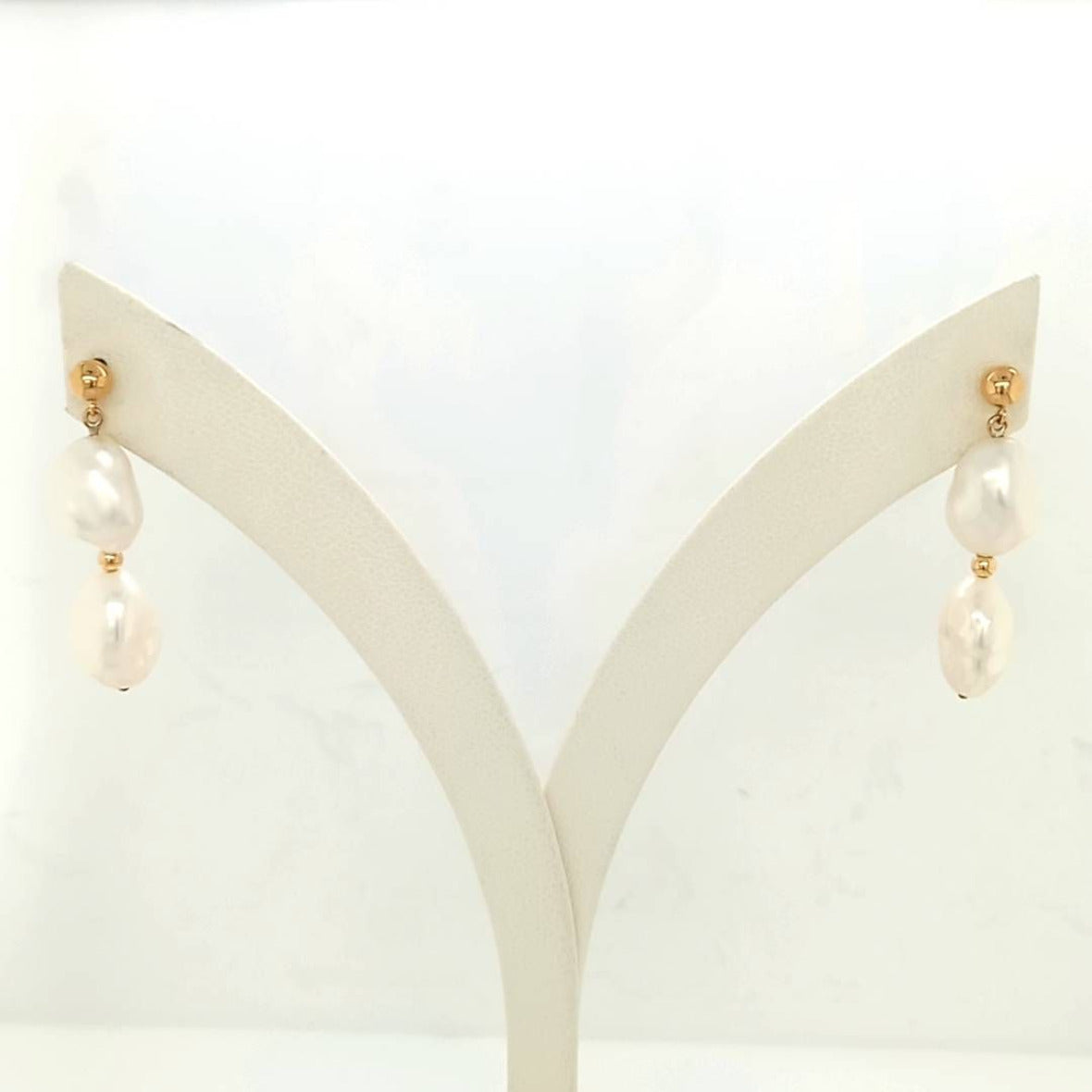 Yellow Gold Keshi Pearl Stud Earrings