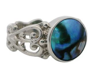 Blue Pearl Silver Fern Ring