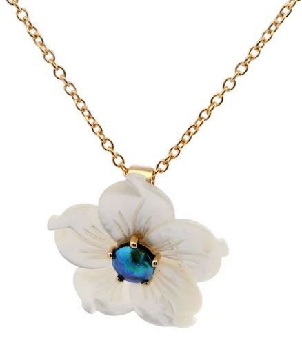 Blue Pearl Oyster Shell Yellow Gold Necklace