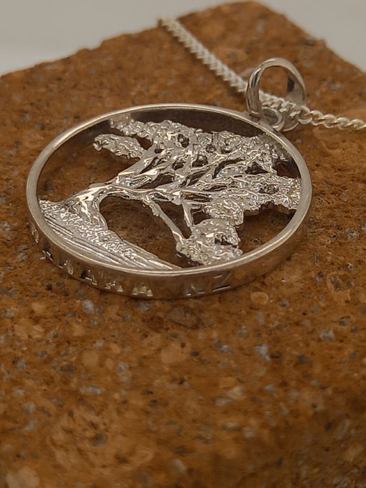 Wanaka Tree Large Round Silver Pendant and Chain