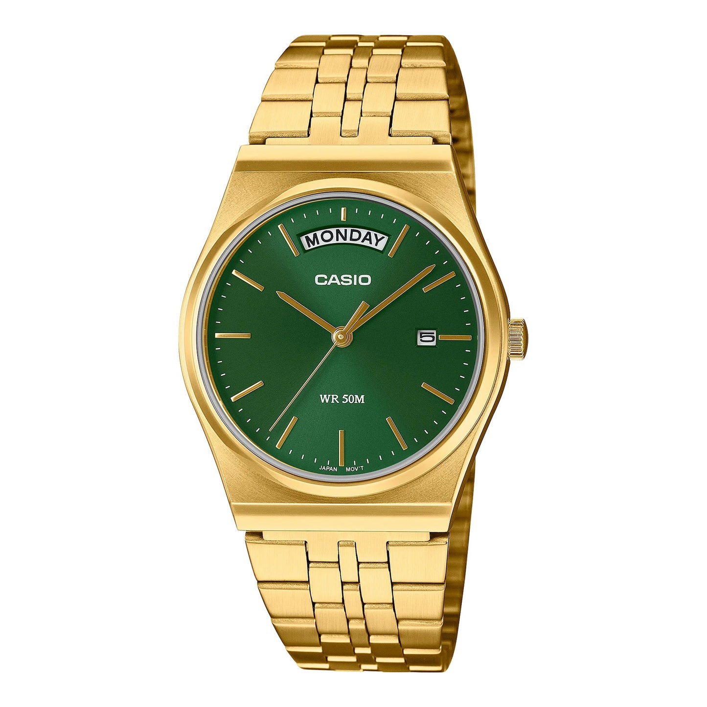 Casio Analogue Green Face Gold Tone Watch