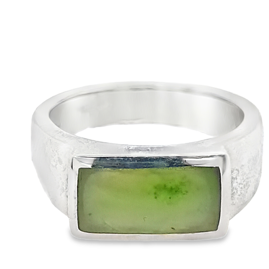 Sterling Silver Rectangular Greenstone Ring