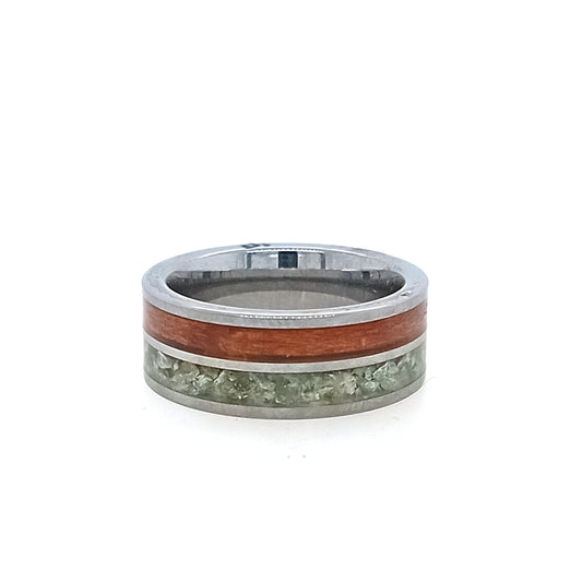Tungsten Greenstone and Rimu 8mm Ring
