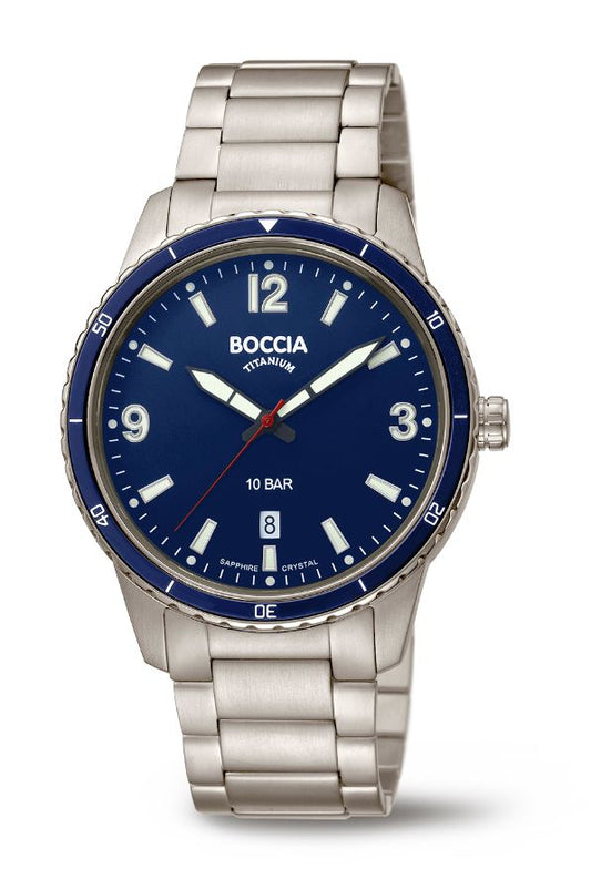 Boccia Mens Titanium Watch Blue dial and bezel luminous