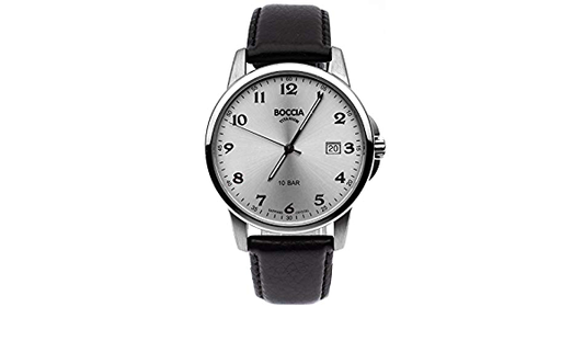 Boccia Mens Silver face Watch with leather strap